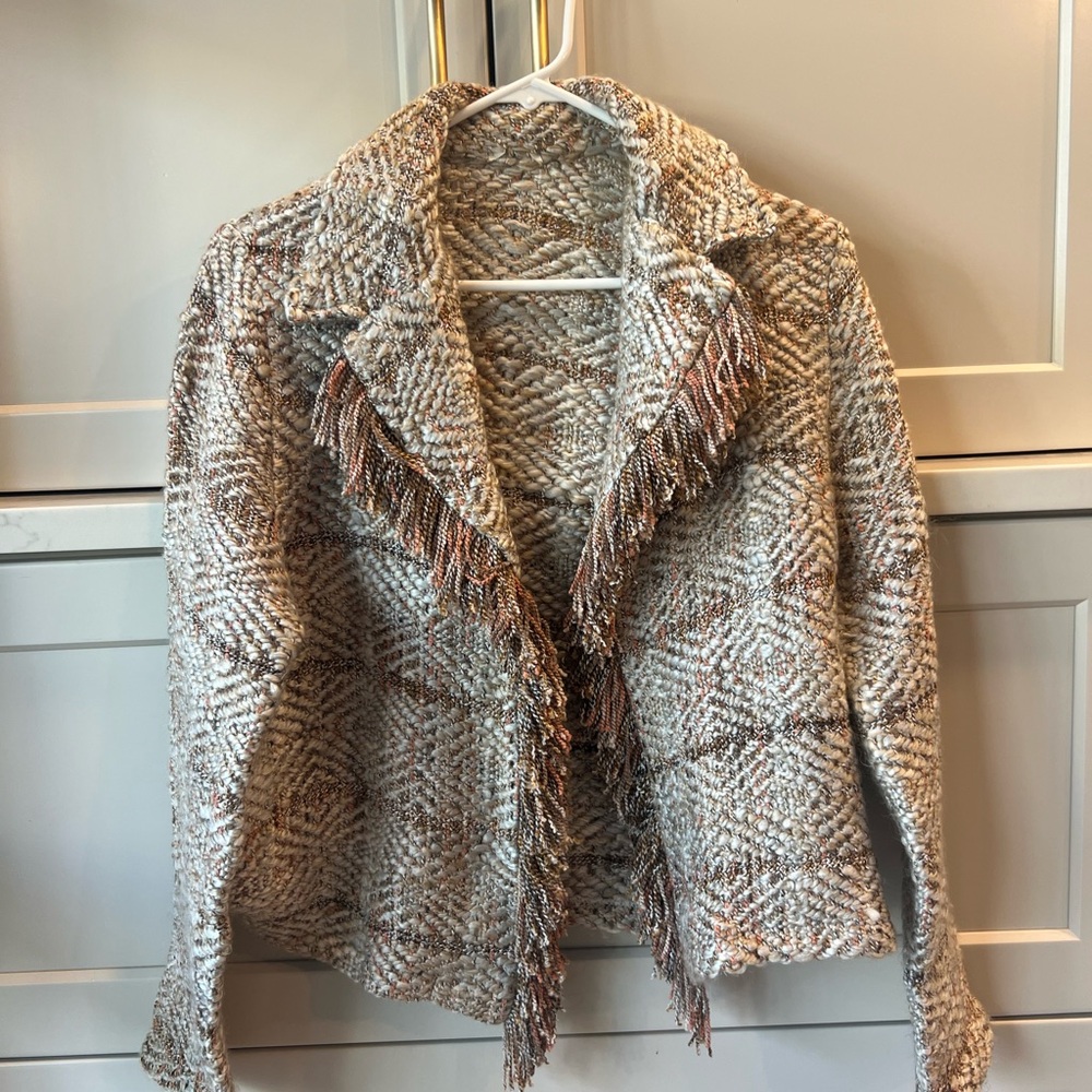 Chico's Textured Fringe Blazer - Cream and Brown